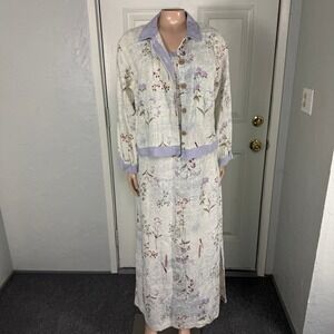 Vintage 90s Carol Anderson Women's Dress M Linen Floral Maxi 2 piece jacket MM15